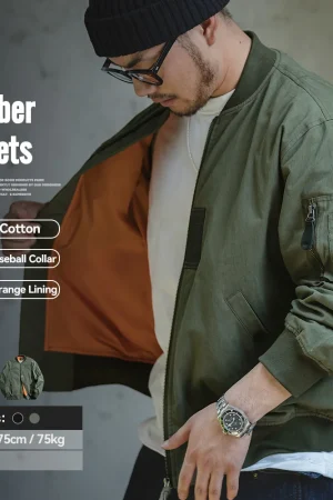Maden Retro MA1 Bomber Flight Jackets Green Windproof Pilot Jacket Casual Motorcycle Baseball Coat for Men's Spring and Autumn
