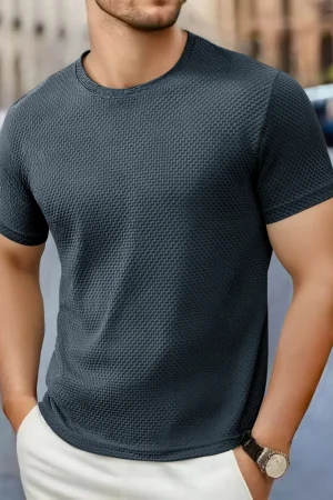 Men's Casual Short Sleeve T-shirt 2025 New Bone Flower Solid Color O-neck Fashion Breathable Comfortable Summer Versatile Top