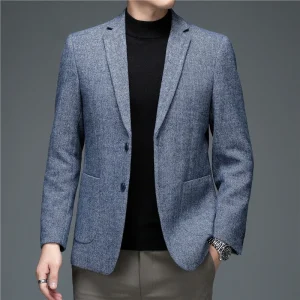 2024 Autumn and Winter New Top Quality Sheep Wool Fashion Business Blazers JacketsClassic Menswear Casual Gray Blue Blazer