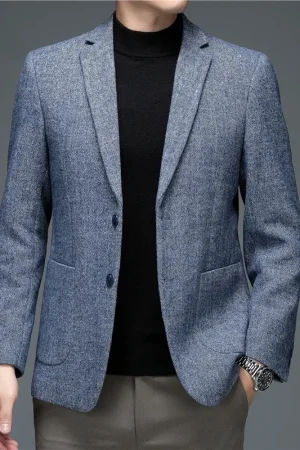 2024 Autumn and Winter New Top Quality Sheep Wool Fashion Business Blazers JacketsClassic Menswear Casual Gray Blue Blazer