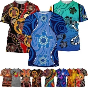 Aboriginal Indigenous Turtle Dot Painting T Shirt Man Women Vertigo Hypnotic Vortex Funny Short Sleeved Tee Tops Graphic Tees