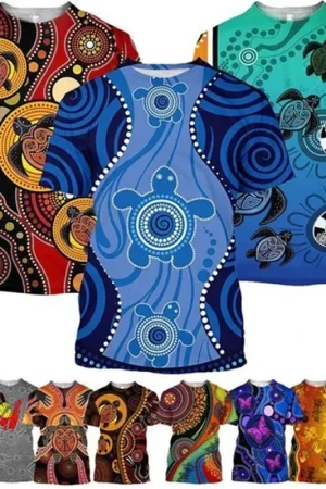 Aboriginal Indigenous Turtle Dot Painting T Shirt Man Women Vertigo Hypnotic Vortex Funny Short Sleeved Tee Tops Graphic Tees