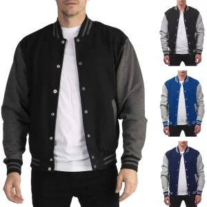 2025 New Arrival Fashion Fleece Casual Baseball Uniform Cotton Spliced Regular Rib Sleeve Brand Clothing Bomber Jacket Men S-XXL
