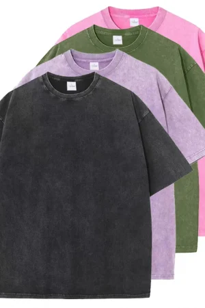 Vintage Snowflake Point Solid Color T-Shirts For Men/Women Cotton Short Sleeve Wash With Old Water Street Hip Hop Tee Clothing