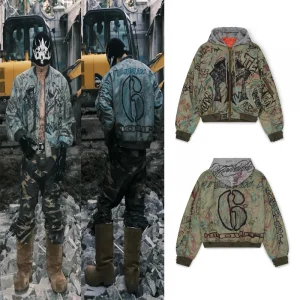 Green Mowalola Hand Drawn Graffiti Zipper Hooded Pilot Jacket Men Women Back Digit 6 Print High Quality Bomber Jackets Winter