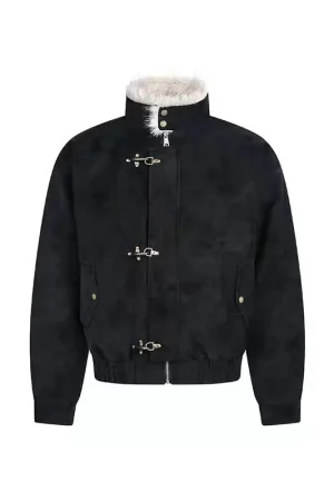 Inner Wool Thickened Bomber Jacket For Men And Women American Aircraft Buckle Retro Fashion Stand Collar Parka Vintage Coat